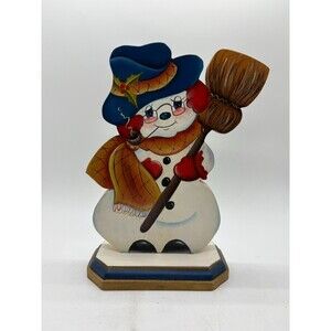 Wooden Snowman Christmas Figure Sign Primitive Folk Art Winter Decor 8"